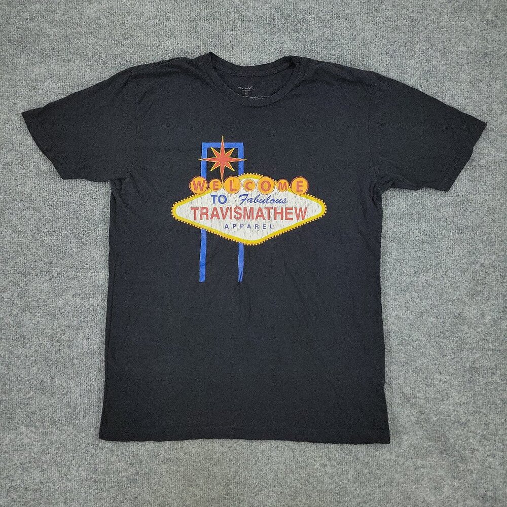 Travis Mathew Shirt Men's Medium Black Las Vegas Graphic Tee Short Sleeve Adult